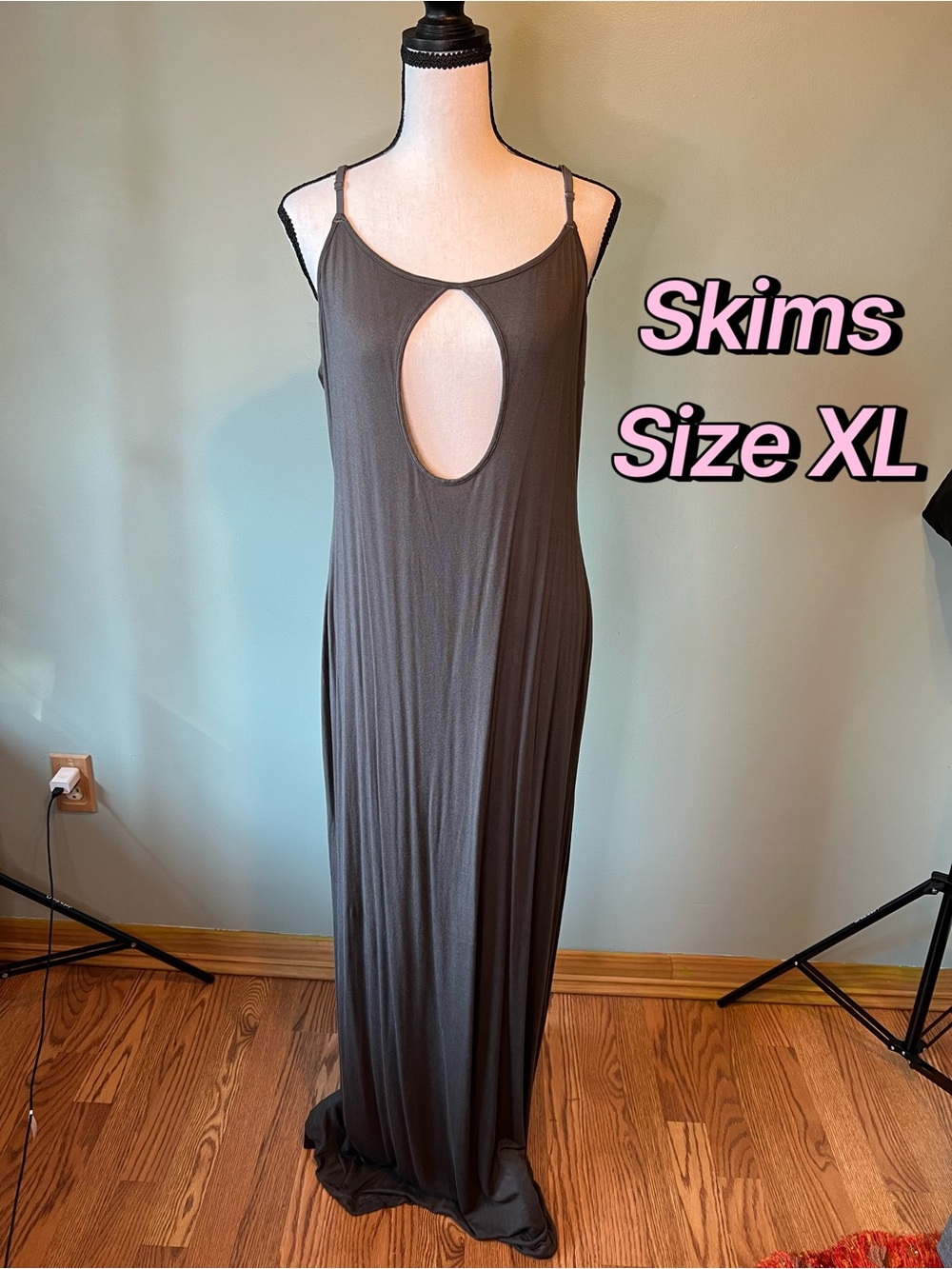 SKIMS gray cutout slip dress sleep chemise sz XL